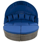 Outdoor Rattan Round Daybed with Retractable Canopy & Washable Cushions