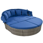 Outdoor Rattan Round Daybed with Retractable Canopy & Washable Cushions