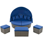 Outdoor Rattan Round Daybed with Retractable Canopy & Washable Cushions