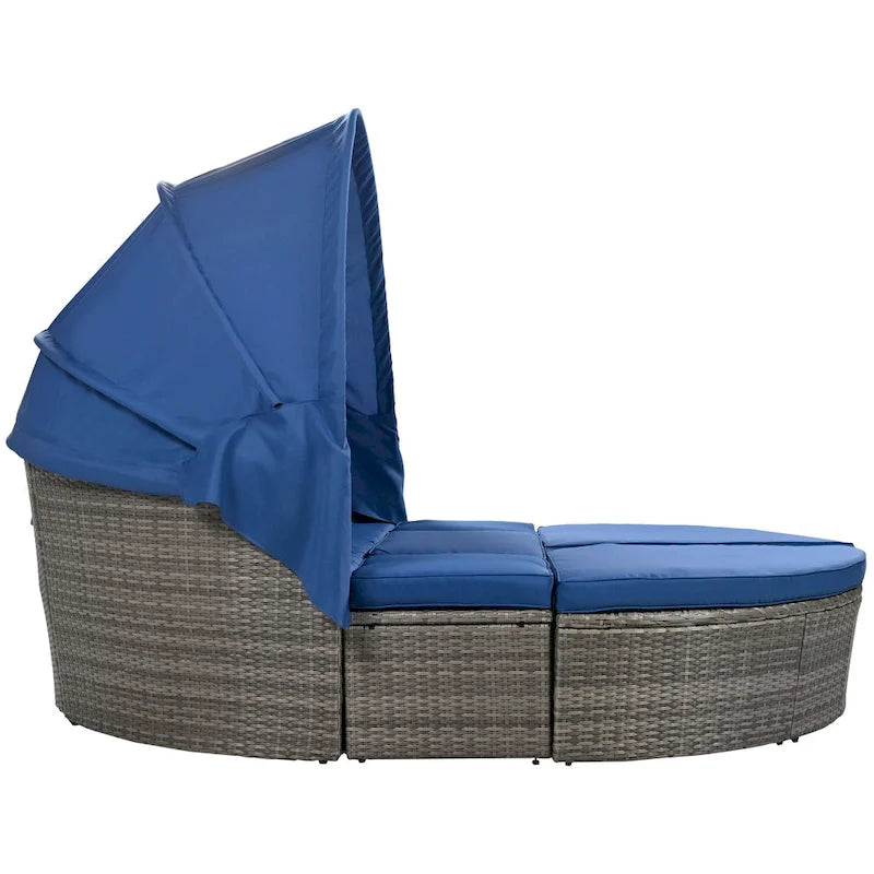 Outdoor Rattan Round Daybed with Retractable Canopy & Washable Cushions
