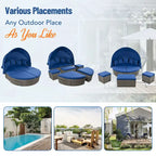 Outdoor Rattan Round Daybed with Retractable Canopy & Washable Cushions
