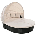Outdoor Rattan Round Daybed with Retractable Canopy & Washable Cushions