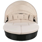 Outdoor Rattan Round Daybed with Retractable Canopy & Washable Cushions