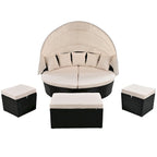 Outdoor Rattan Round Daybed with Retractable Canopy & Washable Cushions
