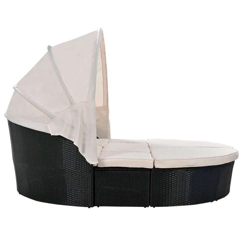 Outdoor Rattan Round Daybed with Retractable Canopy & Washable Cushions