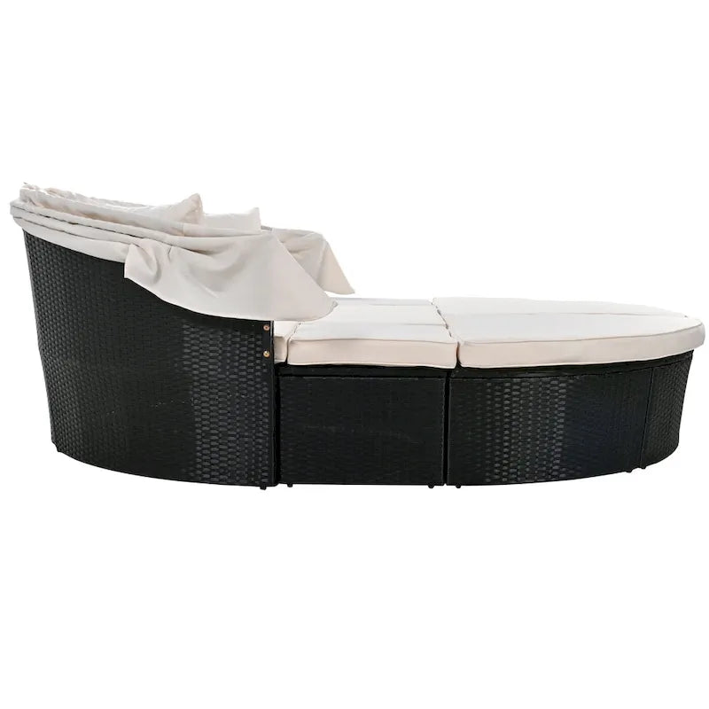 Outdoor Rattan Round Daybed with Retractable Canopy & Washable Cushions