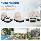 Outdoor Rattan Round Daybed with Retractable Canopy & Washable Cushions