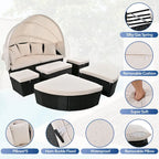 Outdoor Rattan Round Daybed with Retractable Canopy & Washable Cushions