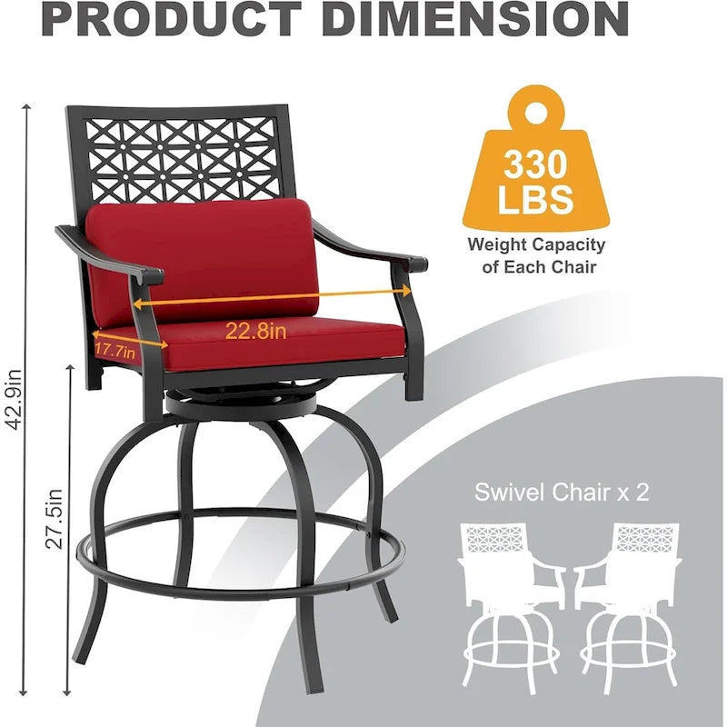 Outdoor Swivel Bar Stools Counter Height with Cushion, 4PCS Patio Bar Stools with Armrest