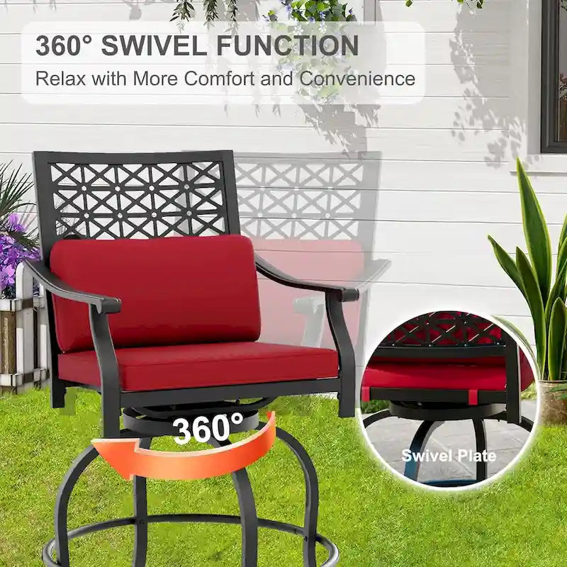 Outdoor Swivel Bar Stools Counter Height with Cushion, 4PCS Patio Bar Stools with Armrest