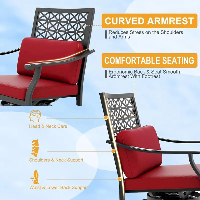 Outdoor Swivel Bar Stools Counter Height with Cushion, 4PCS Patio Bar Stools with Armrest