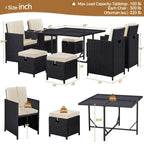 Yaheetech 9-Piece Patio Dining Set with Glass Table & Ottomans for Lawn, Backyard, Black/Beige