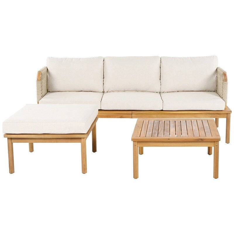 Outdoor 3-piece Acacia Wood and Rope Patio Sofa Set - 75.5 W x 26.75 D x 27.00