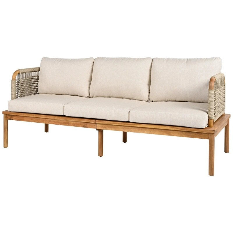 Outdoor 3-piece Acacia Wood and Rope Patio Sofa Set - 75.5 W x 26.75 D x 27.00