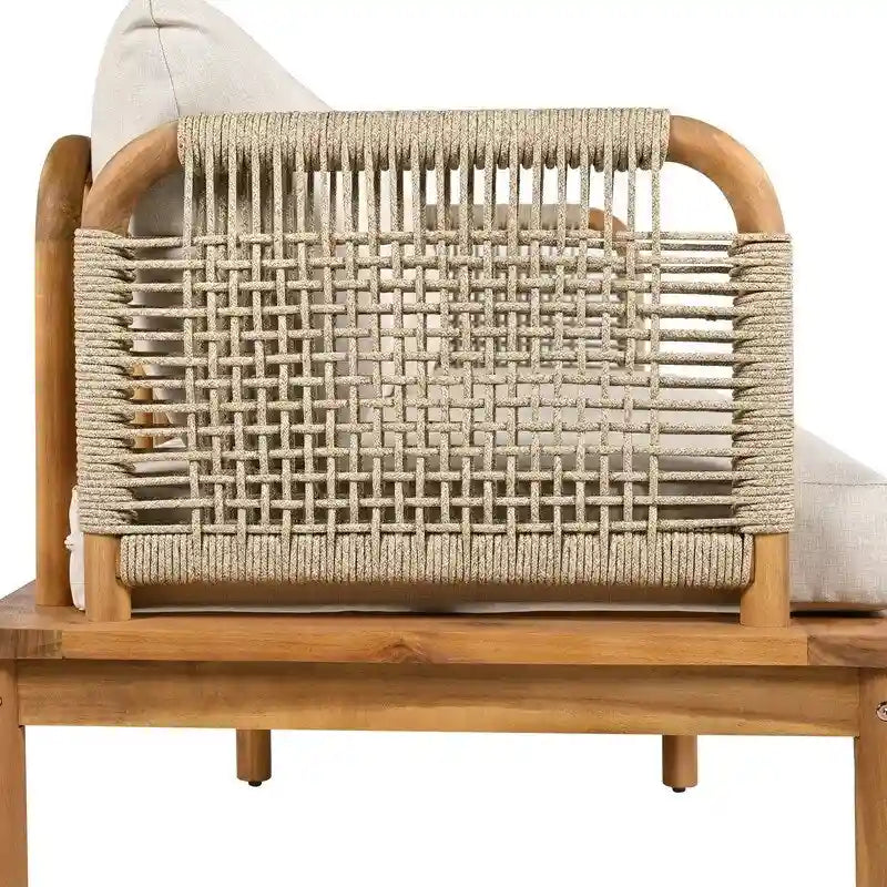 Outdoor 3-piece Acacia Wood and Rope Patio Sofa Set - 75.5 W x 26.75 D x 27.00