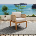 Outdoor Acacia Wood and Rope Club Chair with Cushions (Single) - 26.75in. W X28.75in.DX27.00in. H