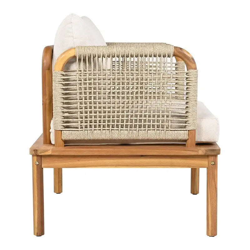 Outdoor Acacia Wood and Rope Club Chair with Cushions (Single) - 26.75in. W X28.75in.DX27.00in. H