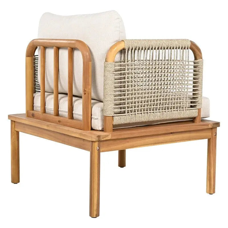Outdoor Acacia Wood and Rope Club Chair with Cushions (Single) - 26.75in. W X28.75in.DX27.00in. H