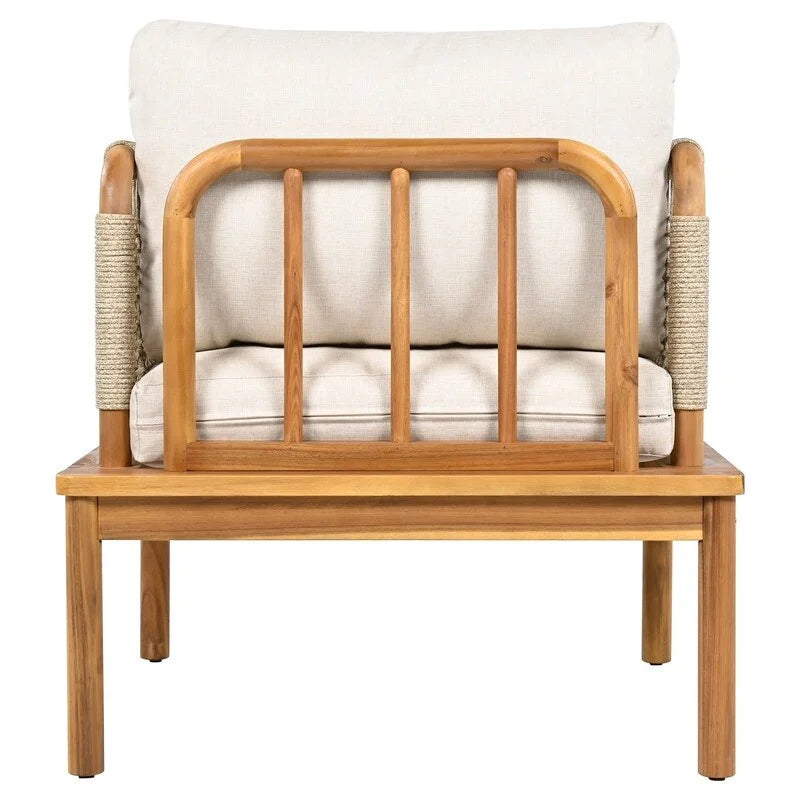Outdoor Acacia Wood and Rope Club Chair with Cushions (Single) - 26.75in. W X28.75in.DX27.00in. H