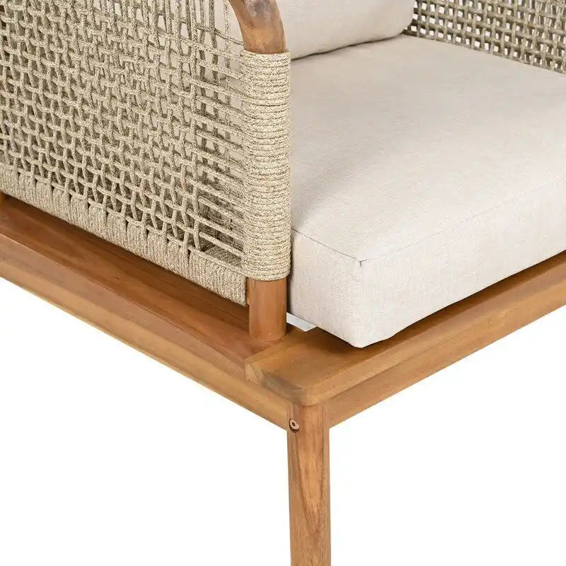 Outdoor Acacia Wood and Rope Club Chair with Cushions (Single) - 26.75in. W X28.75in.DX27.00in. H