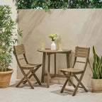 Outdoor 3pc Half-Round Folding Acacia Wood Bistro Set