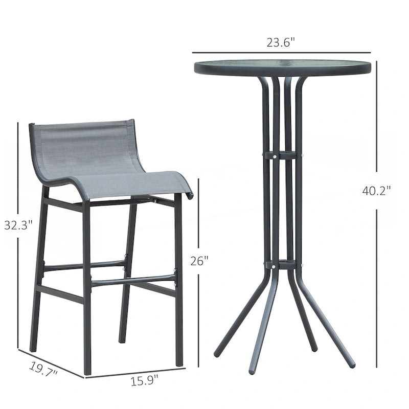 3 Piece Bar Height Outdoor Bistro Set for 2