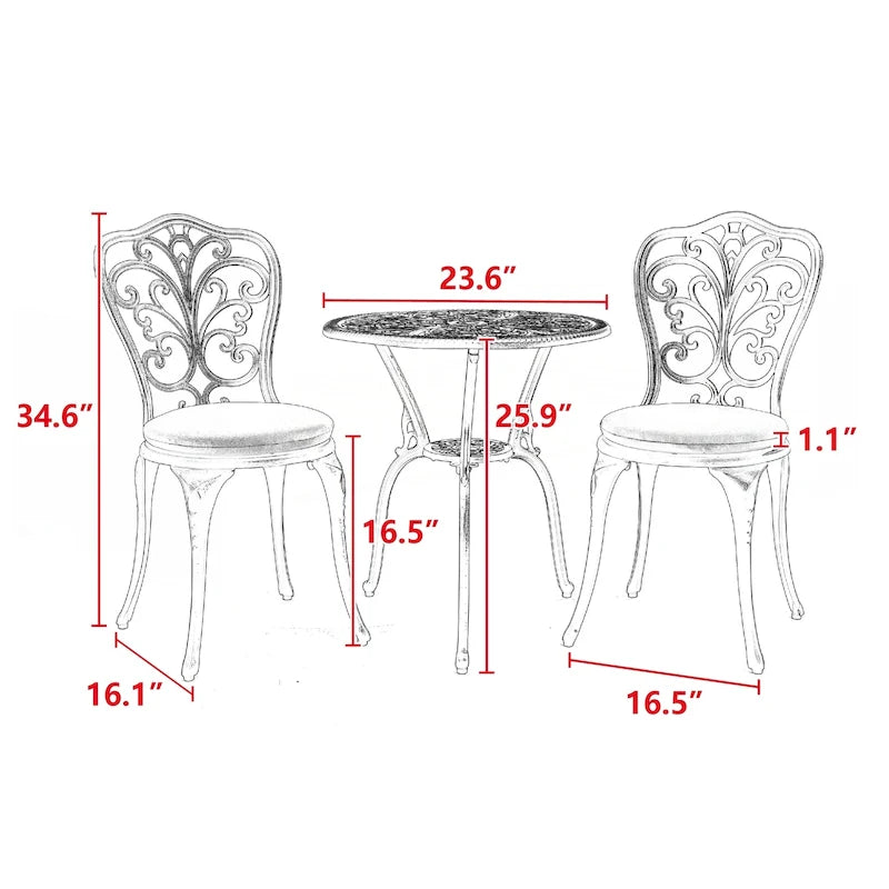3-Piece Outdoor Aluminum Patio Bistro Set with cushion
