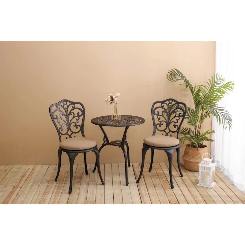 3-Piece Outdoor Aluminum Patio Bistro Set with cushion