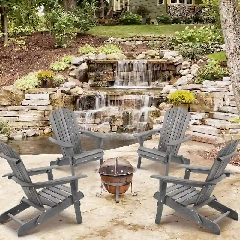 Outdoor Patio Bar Table Set, Table and Chairs Set of 5 Bar Table & Stools Set with Tall Adirondack Chairs Set for 4