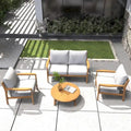 Outdoor Acacia Wood Sofa Set with Removable Waterproof Cushions for Patio