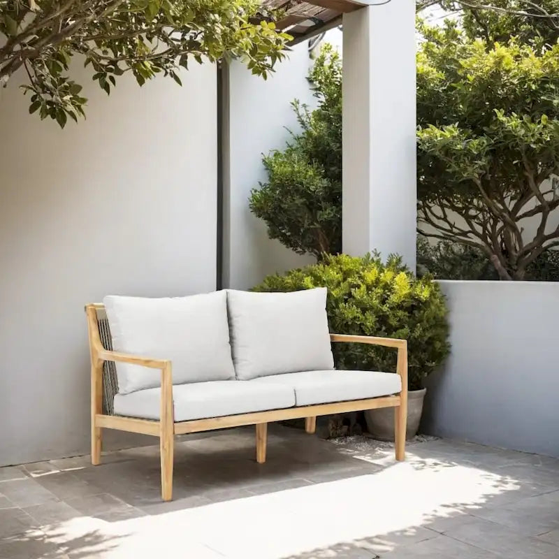 Outdoor Acacia Wood Sofa Set with Removable Waterproof Cushions for Patio