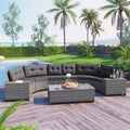 8-Pieces All Weather Wicker Half-Moon Sectional Sets with Rectangular Coffee Table