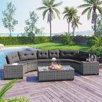 8-Pieces All Weather Wicker Half-Moon Sectional Sets with Rectangular Coffee Table