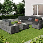 8-Pieces All Weather Wicker Half-Moon Sectional Sets with Rectangular Coffee Table