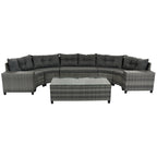 8-Pieces All Weather Wicker Half-Moon Sectional Sets with Rectangular Coffee Table