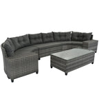 8-Pieces All Weather Wicker Half-Moon Sectional Sets with Rectangular Coffee Table