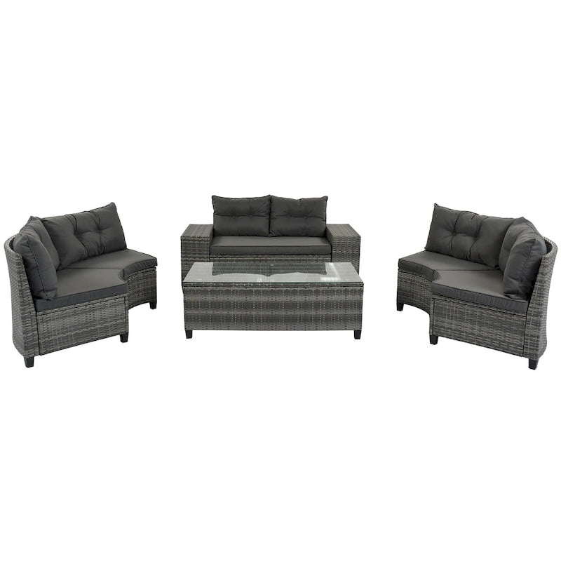8-Pieces All Weather Wicker Half-Moon Sectional Sets with Rectangular Coffee Table