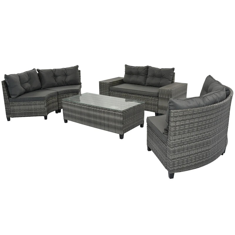 8-Pieces All Weather Wicker Half-Moon Sectional Sets with Rectangular Coffee Table