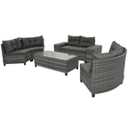 8-Pieces All Weather Wicker Half-Moon Sectional Sets with Rectangular Coffee Table