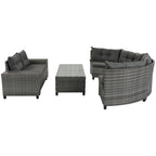 8-Pieces All Weather Wicker Half-Moon Sectional Sets with Rectangular Coffee Table