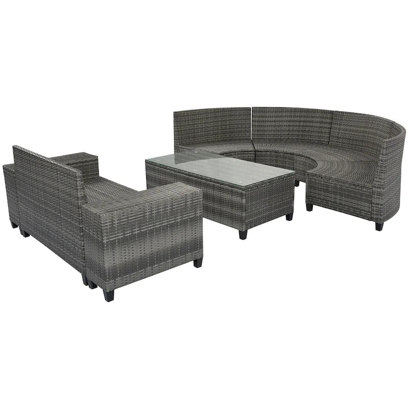 8-Pieces All Weather Wicker Half-Moon Sectional Sets with Rectangular Coffee Table