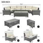 8-Pieces All Weather Wicker Half-Moon Sectional Sets with Rectangular Coffee Table