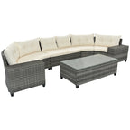 8-Pieces All Weather Wicker Half-Moon Sectional Sets with Rectangular Coffee Table