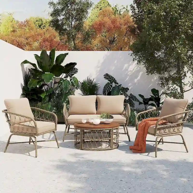 4-Person Outdoor Seating Group with Removable Cushions & 1 Coffee Table