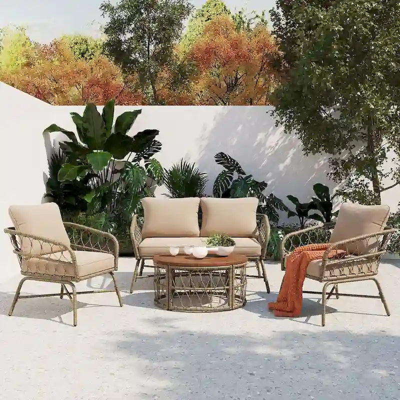 4-Person Outdoor Seating Group with Removable Cushions & 1 Coffee Table