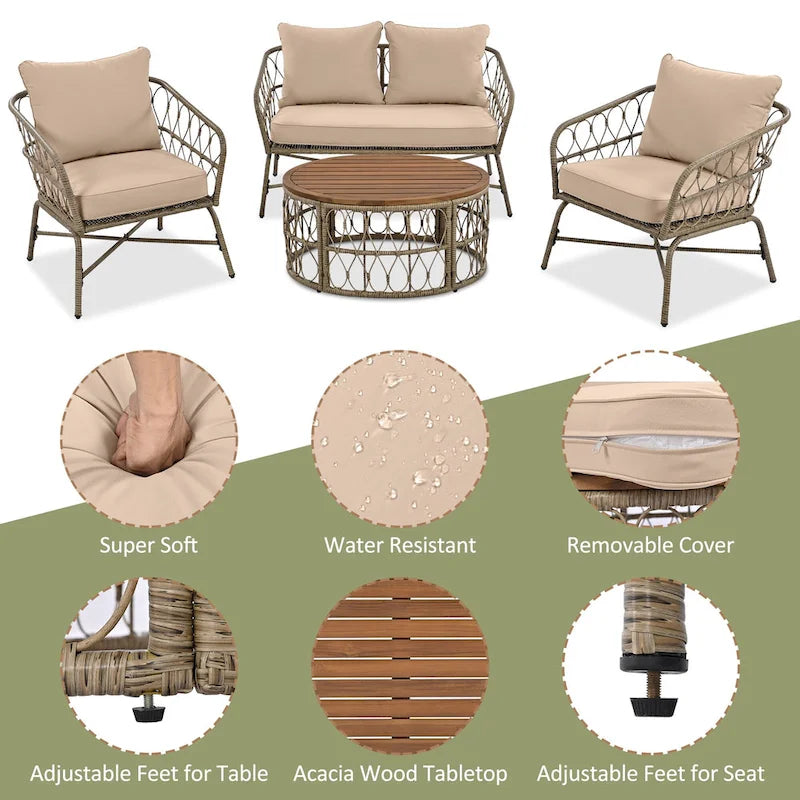 4-Person Outdoor Seating Group with Removable Cushions & 1 Coffee Table