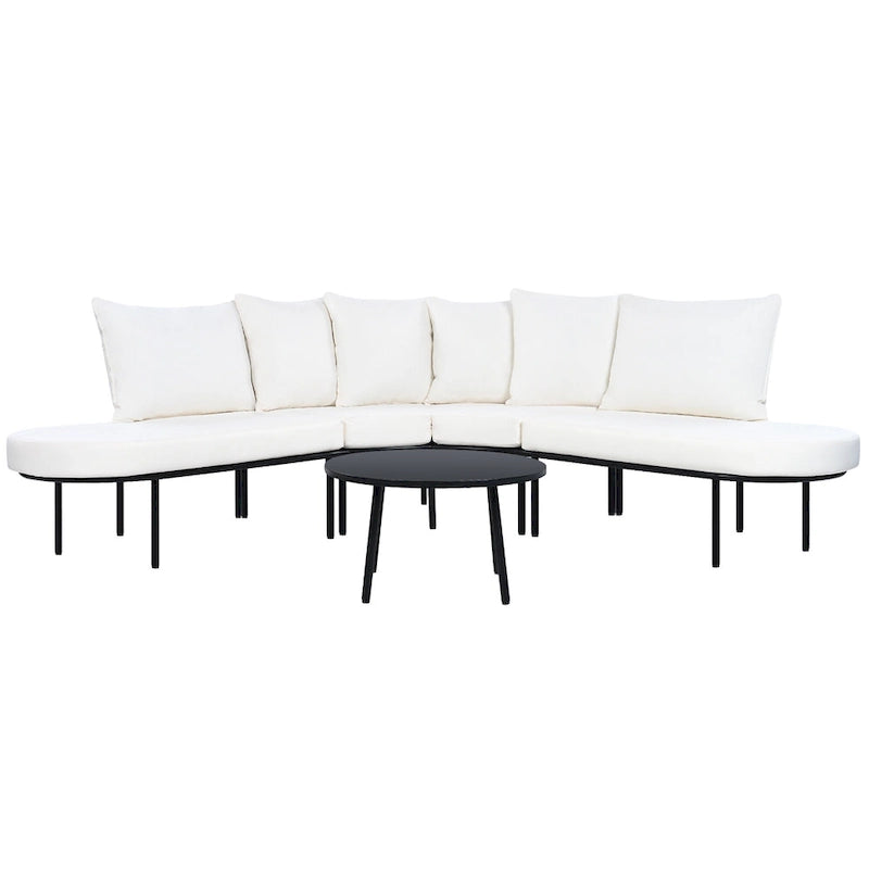 Curved Outdoor Patio Sofa Set with Cushions and Coffee Table