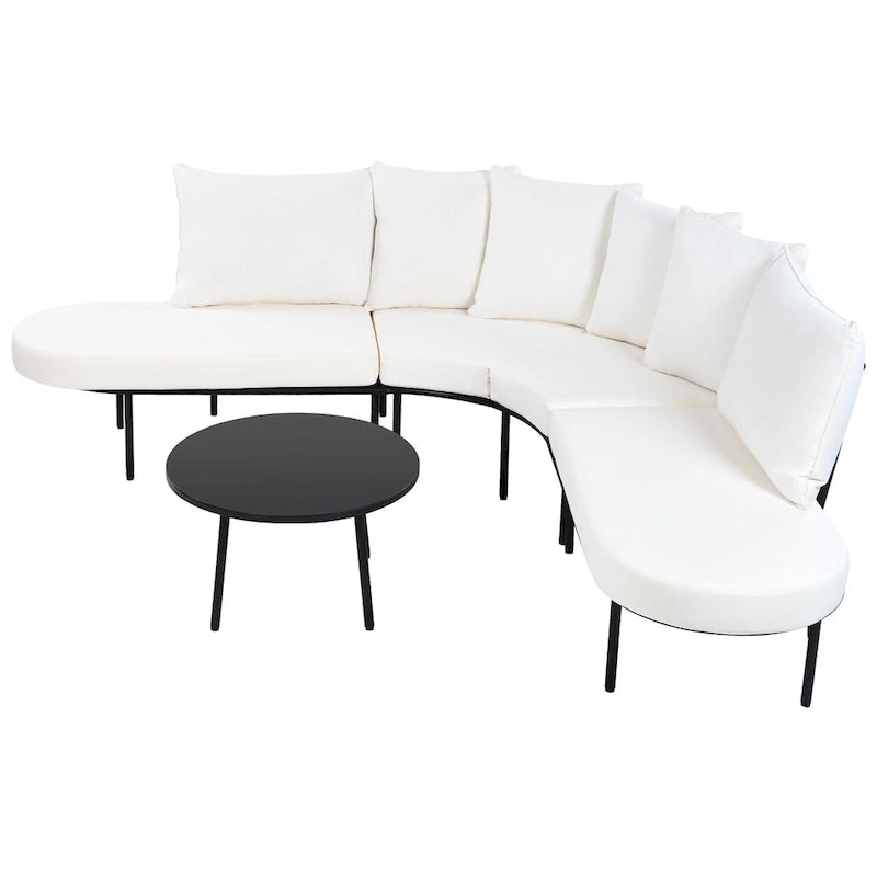 Curved Outdoor Patio Sofa Set with Cushions and Coffee Table