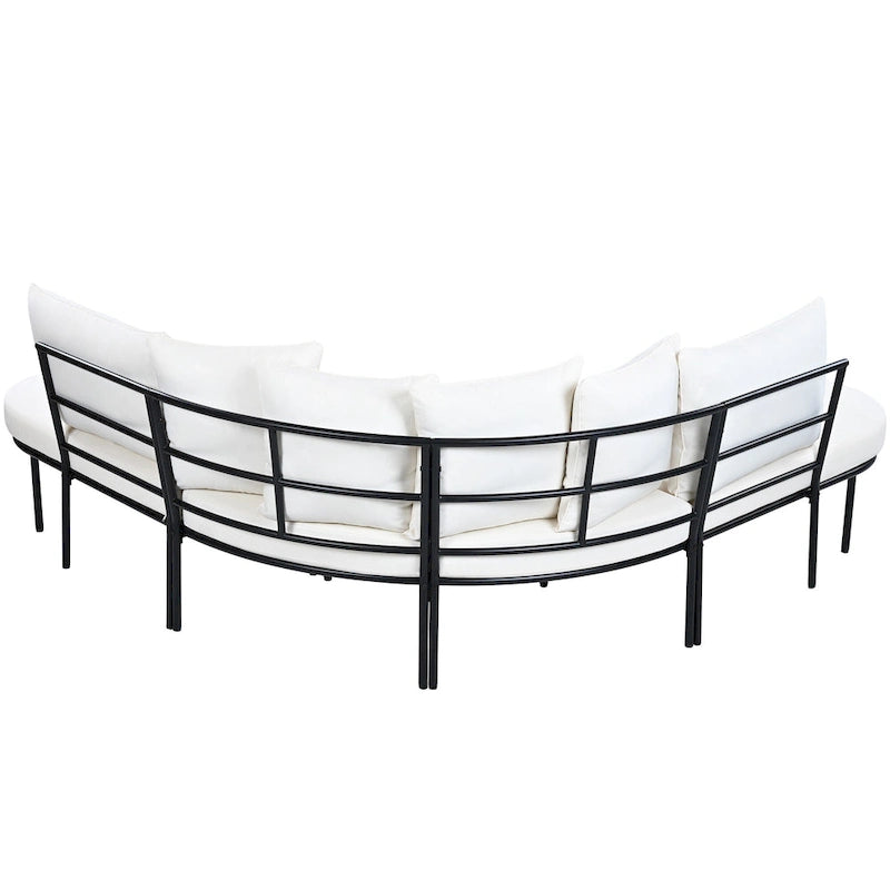 Curved Outdoor Patio Sofa Set with Cushions and Coffee Table