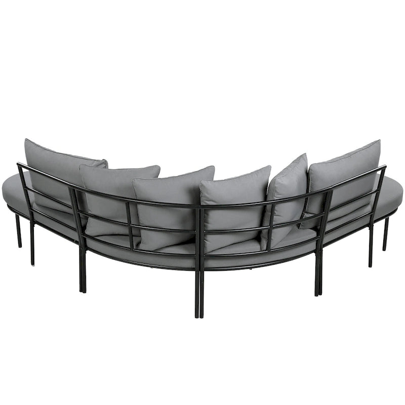 Curved Outdoor Patio Sofa Set with Cushions and Coffee Table